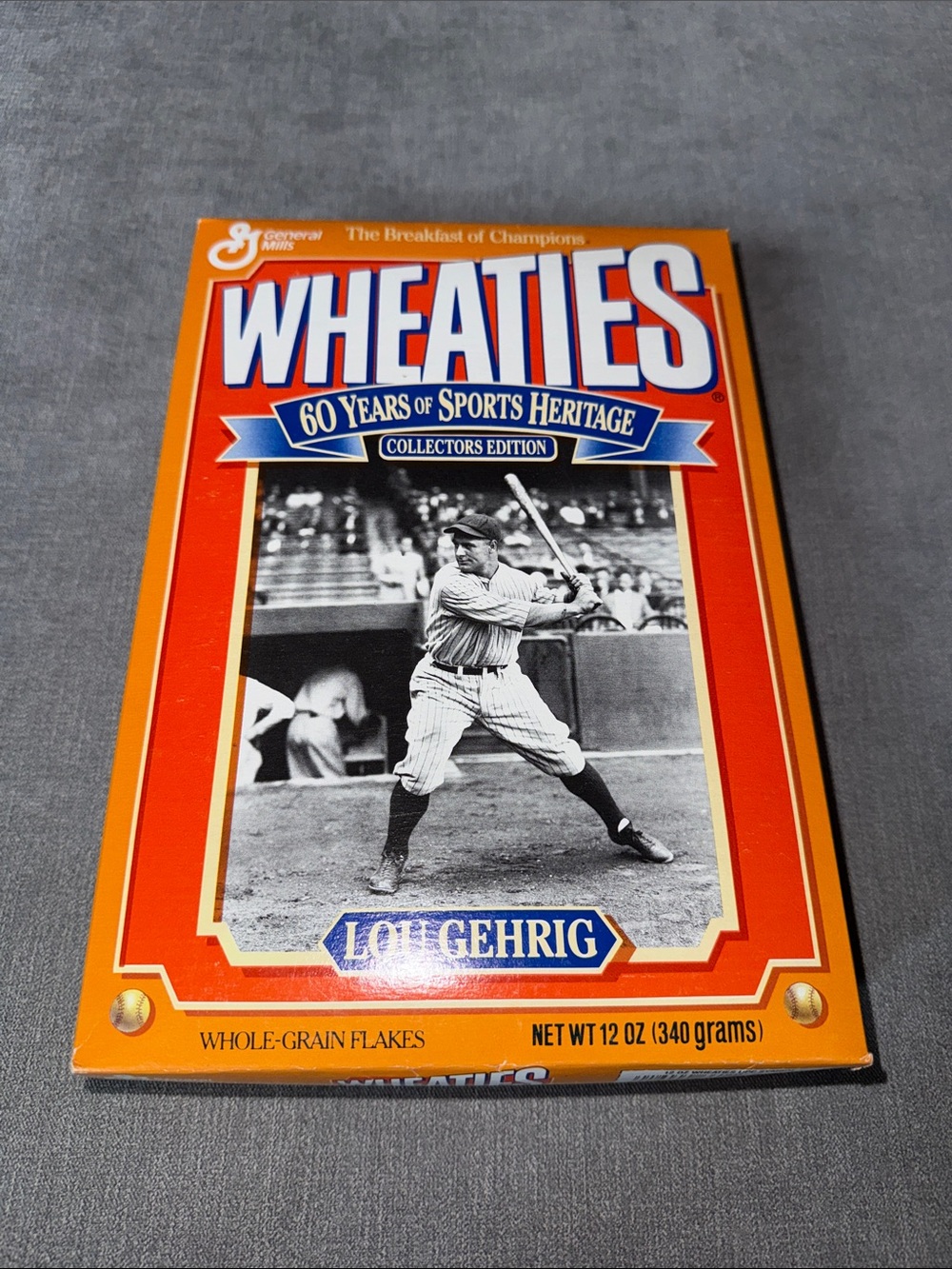 Wheaties Lou Gehrig Collector's Edition Orange Cereal Box